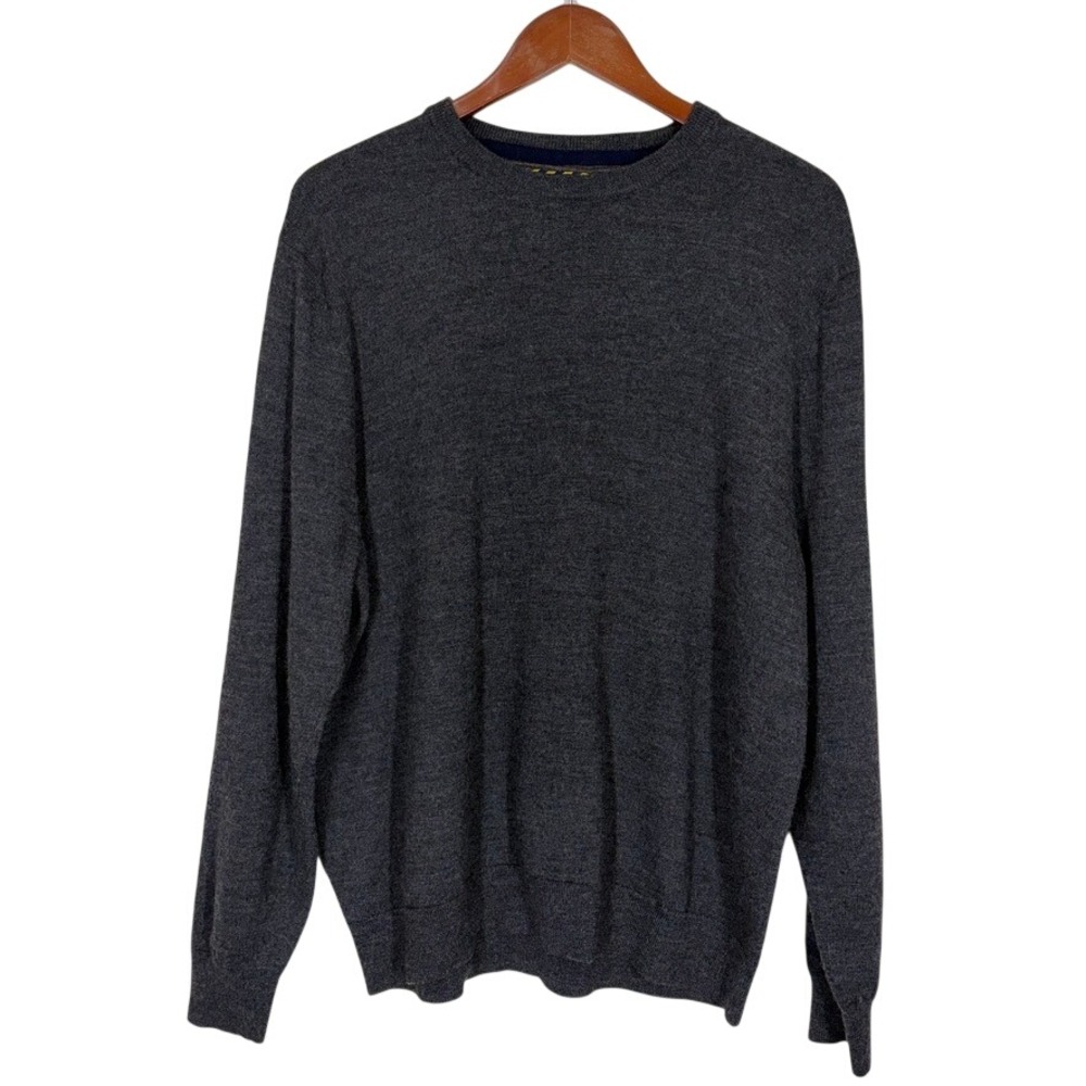 Club Room Mens Sweater XL Charcoal Gray Merino Wool Blend Crewneck Pullover